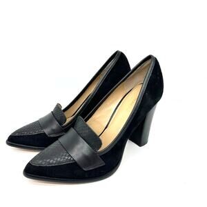 Saks Fifth Avenue Aileen Black Suede And Leather Pointed Toe Heels Womens Size 7